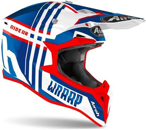 Kask Motocyklowy Airoh Off Road Wraap Niebieski Czerwony Gloss