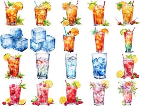 Artistic Cocktail Collection Watercolor Clipart Signature Drinks Alcohol And Non Alcoholic