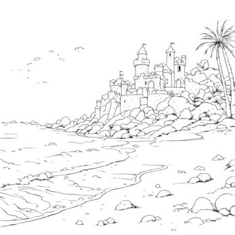 Baixe Castelo Na Praia Palmeiras Para Livros De Colorir Coloring