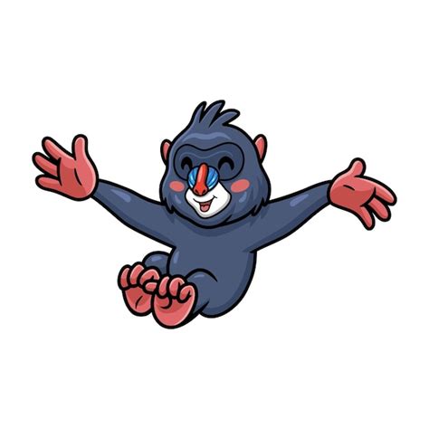 Mignon Petit Dessin Anim De Mandrill Sautant Vecteur Premium