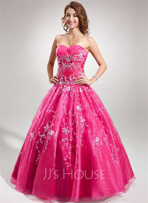 Ball Gown Sweetheart Floor Length Organza Quinceanera Dress With Embroidered Beading Sequins