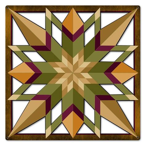 Barn Quilt Sixteen Point Star Earth Tones Cutouts Style Square Metal