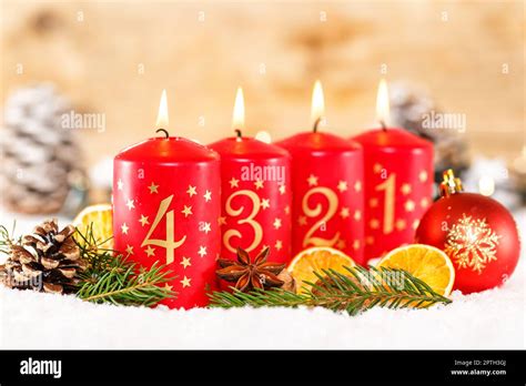 Fourth 4th Sunday in advent with candle Christmas time decoration deco ...