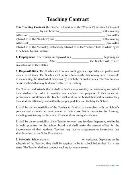 Teaching Contract Template Fill Out Sign Online And Download Pdf