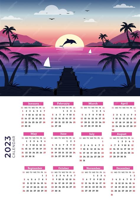 Hermoso Calendario Para 2023 Con Hermoso Paisaje De Puesta De Sol La