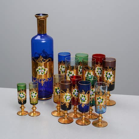 GLASSERVIS 15 Delar Troligen Murano Italien 1900 Tal Glas