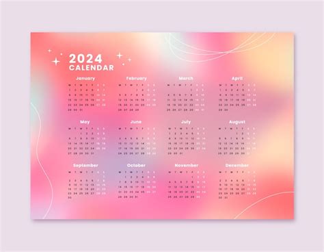 Modello Di Calendario 2024 Sfumato Vettore Gratis