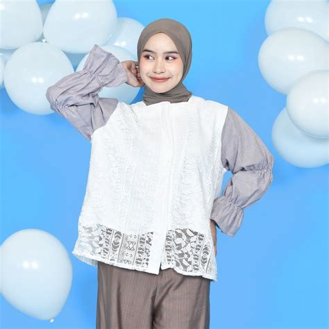 Jual Mybamus Seika Lace Top Atasan Wanita Brukat Blouse Korea