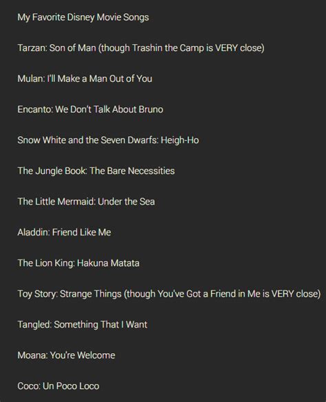 My Favorite Disney Movie Songs by smurfysmurf12345 on DeviantArt