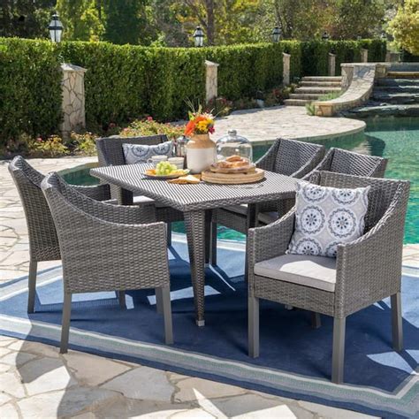 Noble House Alameda 29 In Grey 7 Piece Metal Rectangular Outdoor