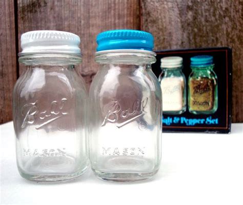 Vintage Ball Mason Jar Salt And Pepper Shakers Set In Original 1970s Box