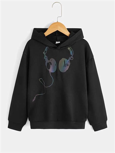 SHEIN Boys Reflective Drop Shoulder Graphic Hoodie | SHEIN USA