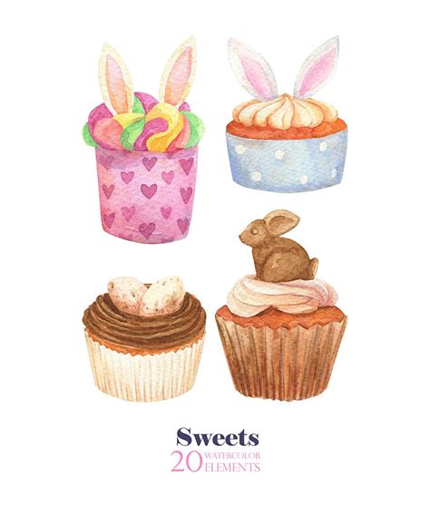 Pink Sweet Food Clipart Easter Food Clip Art Watercolor Etsy