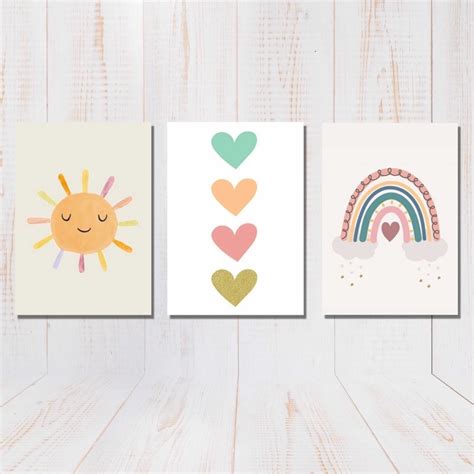 Kit Quadros Decorativos Placas Infantil Arco Ris Sol Menina