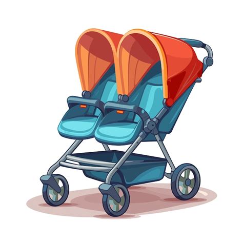 Premium Vector Baby Stroller Pram For Twins Vector Cartoon Carriage