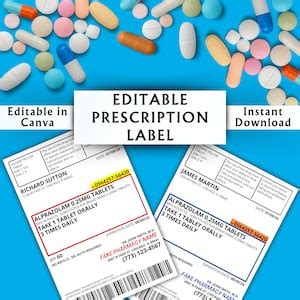 Editable Prescription Label Template Printable Editable Horizontal Rx