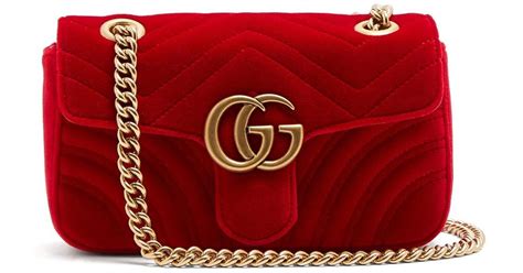 Gucci Red Gg Marmont Mini Velvet Bag Lyst