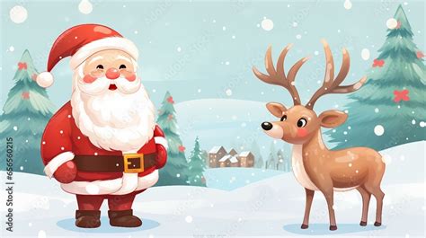 Cute illustration of Santa Claus with reindeer Stock Photo | Adobe Stock