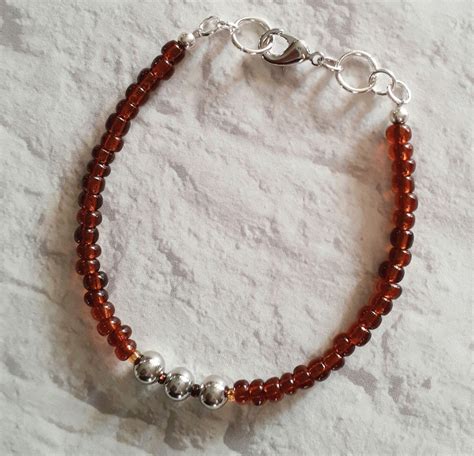 Brown Bead Bracelet With Silver Focal For Men By Handmade By Erica