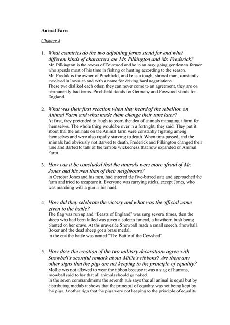 Animal Farm 4-5-6 questions - Animal Farm Chapter 4 1. What countries