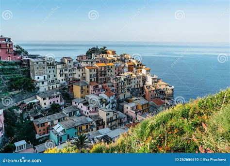 Aerial View Of Manarolacinque Terreitalyunesco Heritage Sitepicturesque Colorful Village On