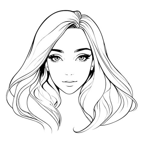 Un Boceto De Una Mujer Con Cabello Largo Y Cabello Largo Vector Premium