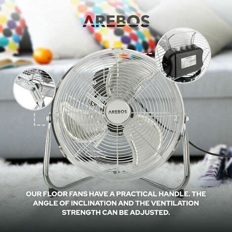 Arebos Ventilador De Suelo Cm W Niveles De Velocidad Plata