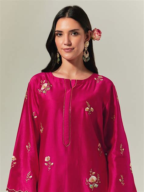 Buy Pink Hand Embroidered Chanderi Silk Kurta ANAN1077 ART30SEP The