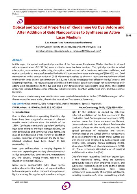 (PDF) Optical and Spectral Properties of Rhodamine 6G Dye Before and ...