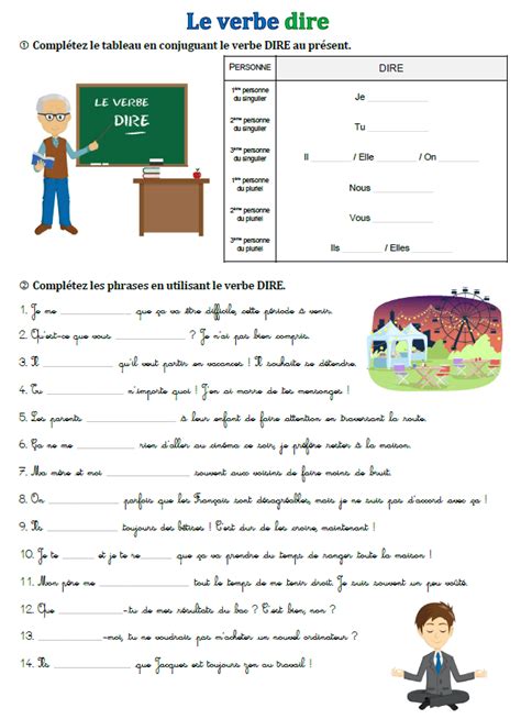 Conjugaison Exercices Sur Le Verbe Dire Exercices Imprimer