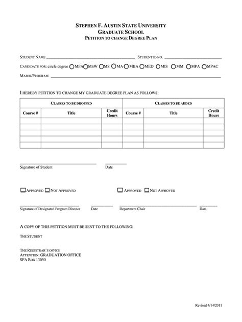 Fillable Online Sfasu Petition To Change Degree Plan07doc Fax Email