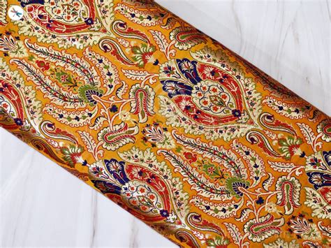 Yellow Brocade Fabric By The Yard Historic Costume Indian Banarasi