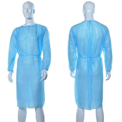 Disposable Pp Non Woven Isolation Gown Blue With Elastic Cuffspack