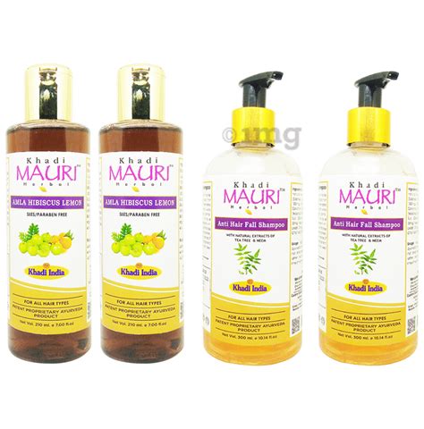 Khadi Mauri Herbal Pack Of Amla Hibiscus Lemon And Anti Hair Fall Shampoo 255ml Each Buy Combo