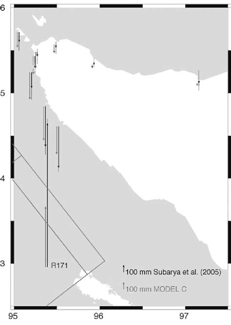 Predicted Uplift On Sumatra Andaman Coseismic Model C Around Northern Download Scientific