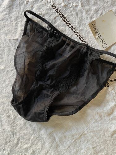 Vintage NWT CALVIN KLEIN String Bikini PANTY Nylon Lace Black Brief