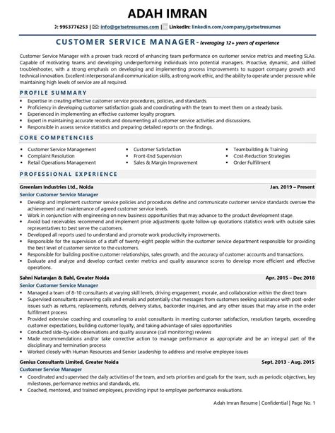 Customer Service Manager Resume Examples And Template With Job Winning Tips