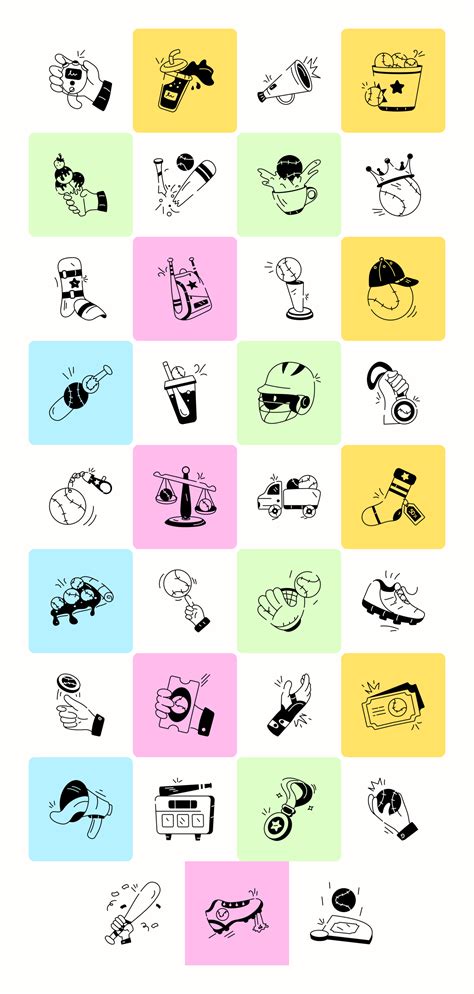 Animated Baseball Doodle Icons on Yellow Images Creative Store - 131701