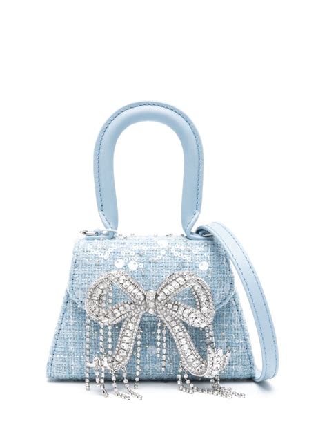 Self Portrait Bow Embellished Boucl Mini Bag Farfetch