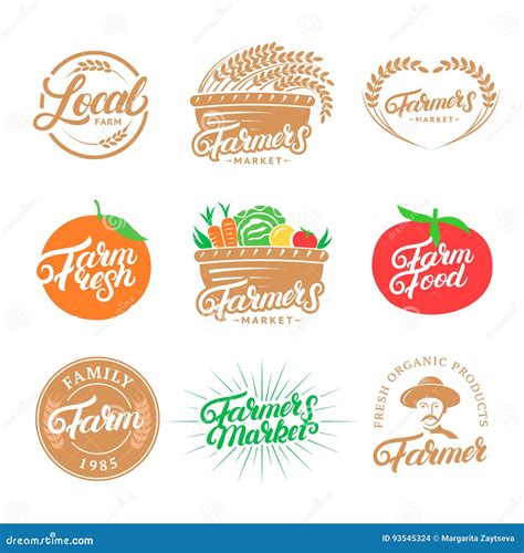 Set Of Farm Hand Written Lettering Logos Labels Badges Emblems For