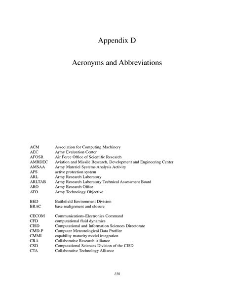 Appendix D Acronyms And Abbreviations Assessment Of The