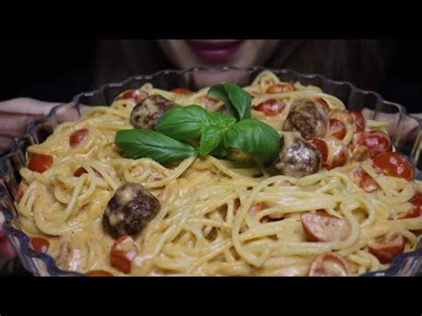 Asmr Recipe Creamy Spaghetti Rosa Meatballs Mukbang No Talking