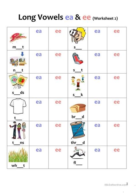 Long Vowels Ea And Ee Revision 2 Phonics Worksheets Vowel Teams