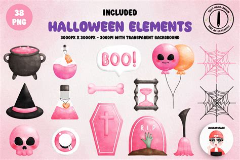 Pink Halloween Watercolor Clipart Design Cuts