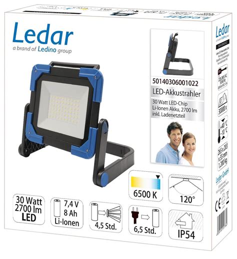 Ledar LED Akkustrahler 30W Mobile Beleuchtung 3000lm Li Ionen Akku 7