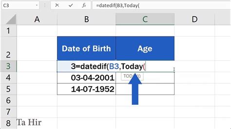 How To Calculate Age Using A Date Of Birth In Excel Datedif Youtube