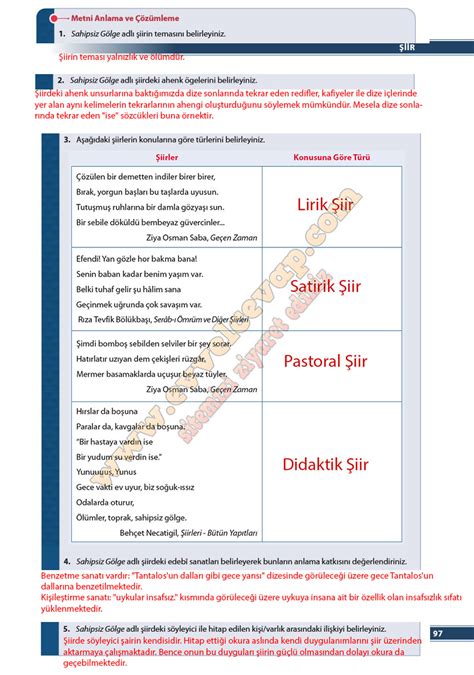 9 Sınıf Ödev Yayınları Türk Dili ve Edebiyatı Ders Kitabı Cevapları