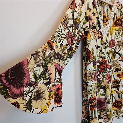 Umgee Boho Floral Bell Sleeve Blouse Depop