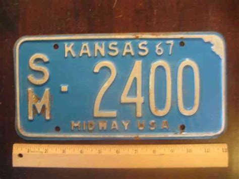 License Plate, Kansas, 1967, Motto: Midway USA, Shape of