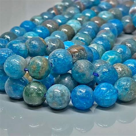 Natural Neon Blue Apatite Mm Smooth Round Gemstone Beads Strand